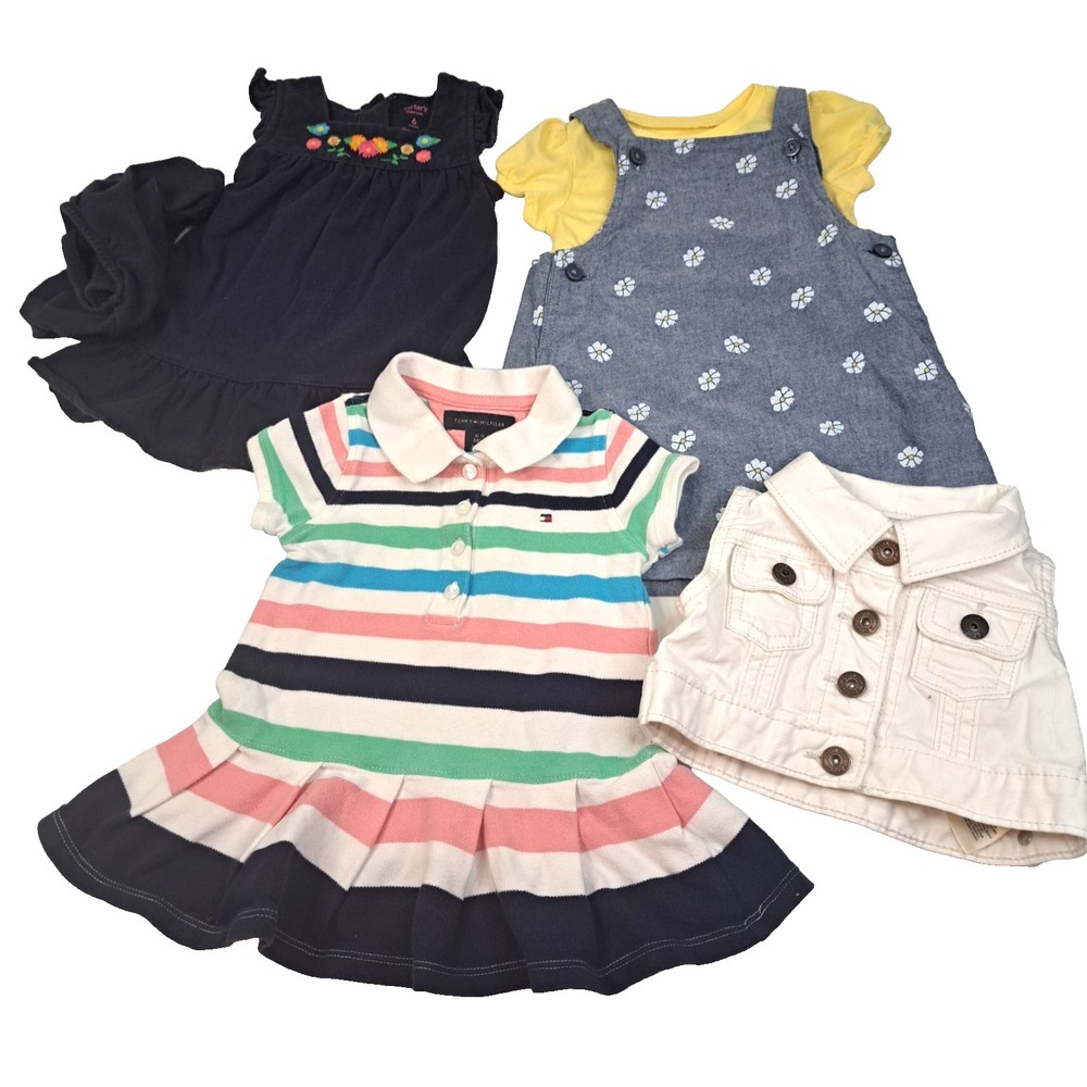 Baby Girl 6 Months Clothing Lot 4‎ Pieces Denim Vest 3 Dresses Preppy Classic
